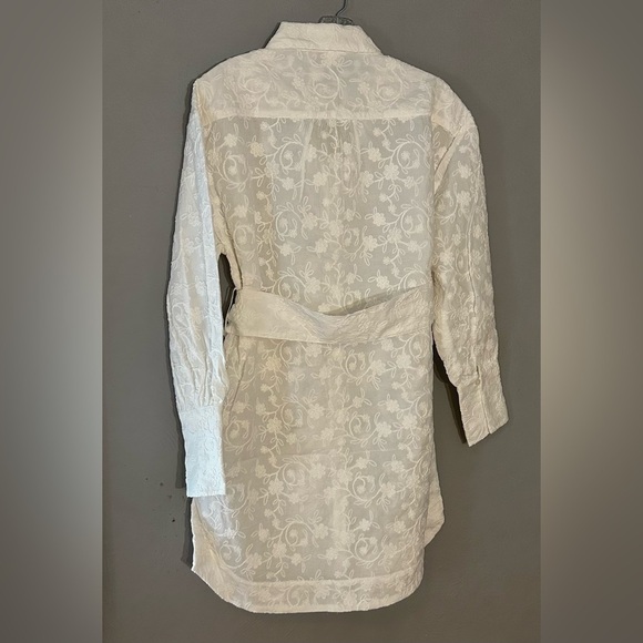 Secret Mission White Embroidered Mini Shirt Dress Belted Size Small - Picture 5 of 7